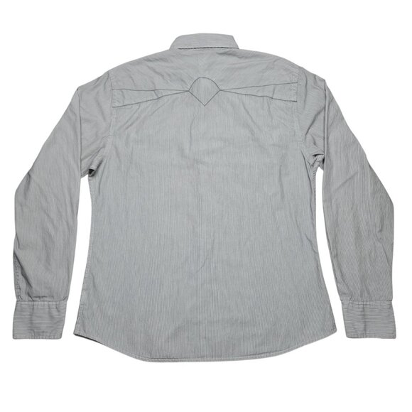 G by Guess Shirt Mens XL Gray Button Up Pinstripe Long Sleeve Pockets Western - Picture 11 of 14